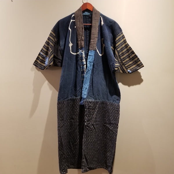 Shima Zanshi Kasuri Indigo Boro Noragi Jacket