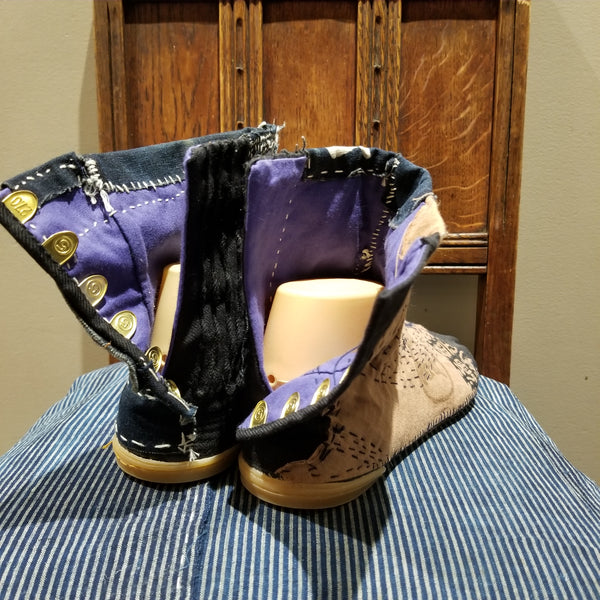 Fireman's Aizome Indigo Boro Sashiko Handstitched Tea Dye Tabi Shoes