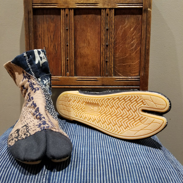 Fireman's Aizome Indigo Boro Sashiko Handstitched Tea Dye Tabi Shoes