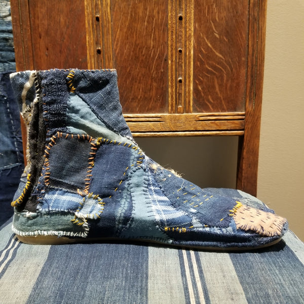 Super Boro Indigo Aizome Sashiko Handstitched Patchwork Tabi