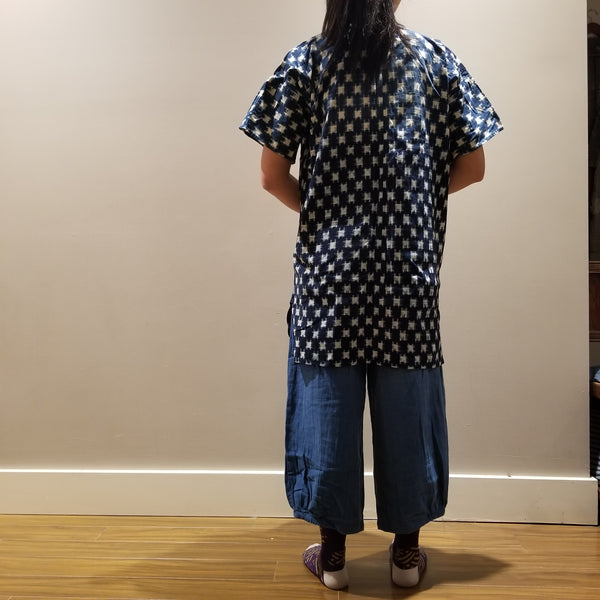 Ikat Kasuri Indigo Dyed Vintage Folk Short Sleeves