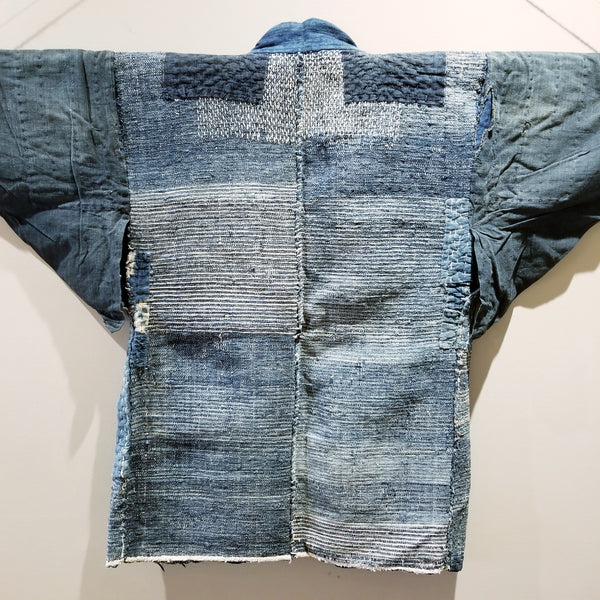 Japanese Aizome Boro Indigo Sakiori Noragi Fisherman's Jacket