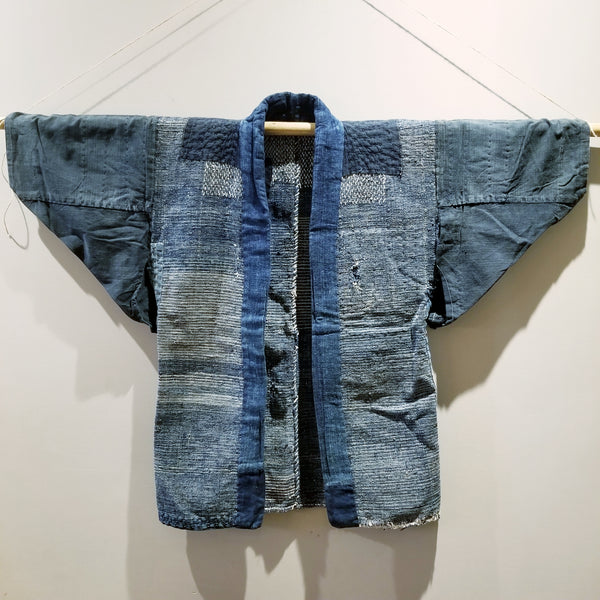 Japanese Aizome Boro Indigo Sakiori Noragi Fisherman's Jacket