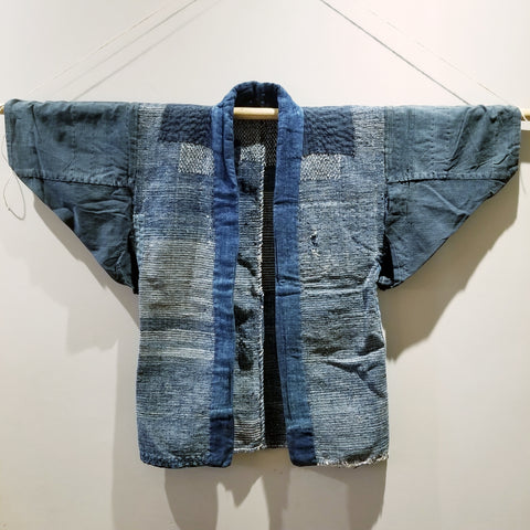 Japanese Aizome Boro Indigo Sakiori Noragi Fisherman's Jacket
