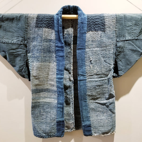 Japanese Aizome Boro Indigo Sakiori Noragi Fisherman's Jacket