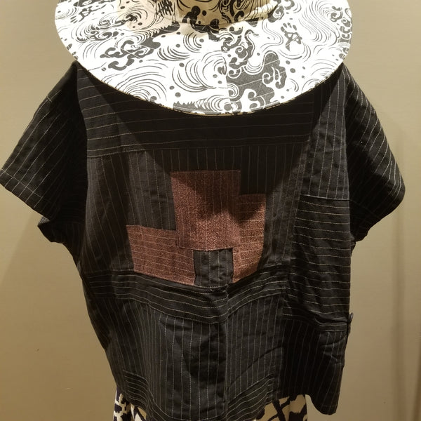 Black Patchwork Blouse Top