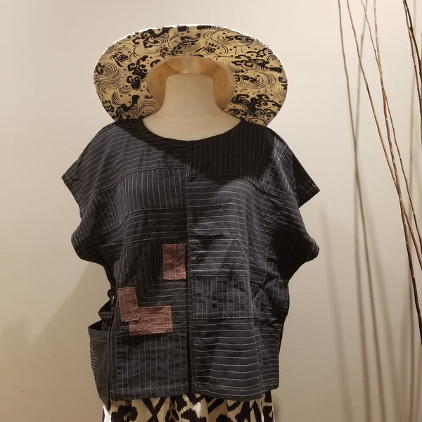 Black Patchwork Blouse Top