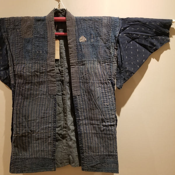 Indigo Boro Sashiko Farmers Noragi from Meiji