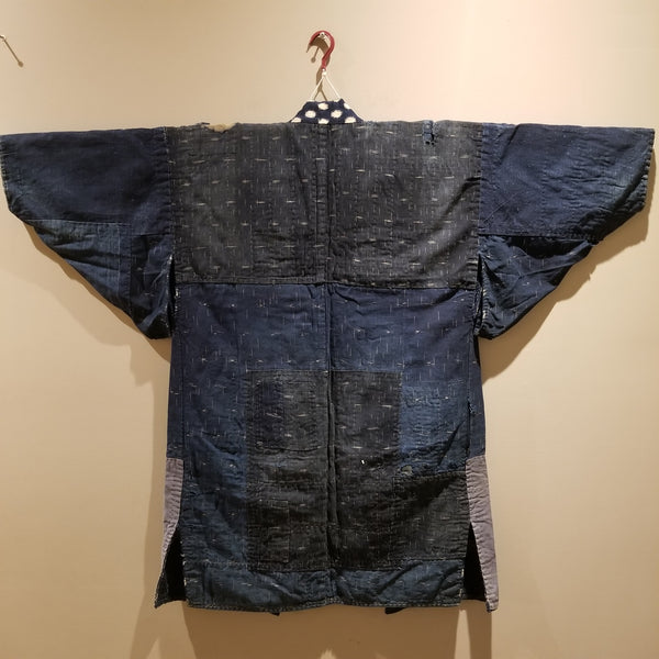 Ikat Indigo Sashiko Patchwork Boro Noragi from Meiji