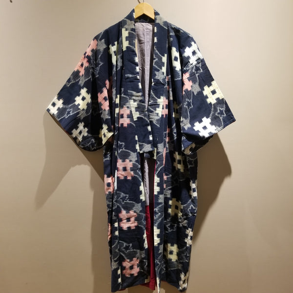 Reversible Indigo Kasuri Long Folk Kimono