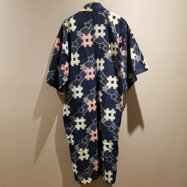 Reversible Indigo Kasuri Long Folk Kimono