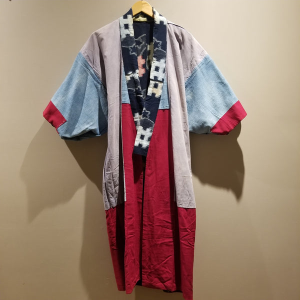 Reversible Indigo Kasuri Long Folk Kimono