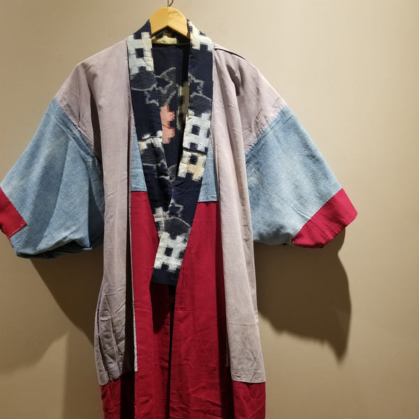 Reversible Indigo Kasuri Long Folk Kimono
