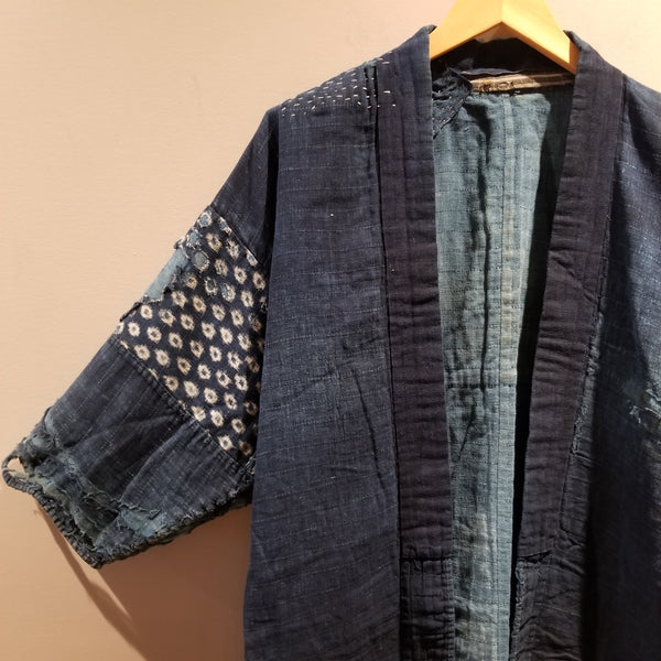 1900s Boro Indigo Sashiko Patchwork Farmer's Noragi Jacket