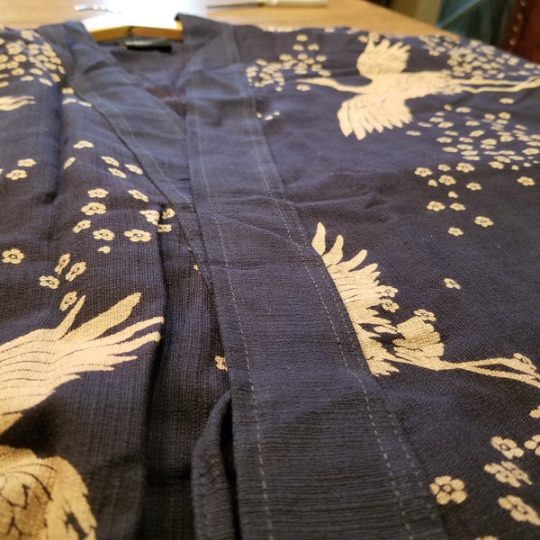 Navy Blue Sakura Crane Noragi Kimono