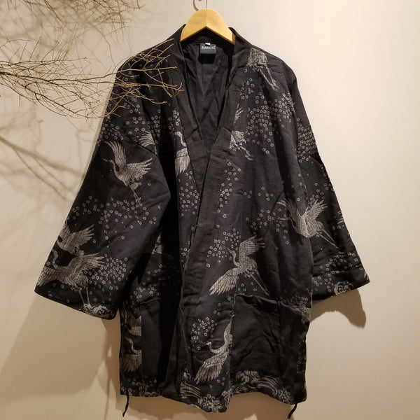 XXL Black Crane Noragi Kimono