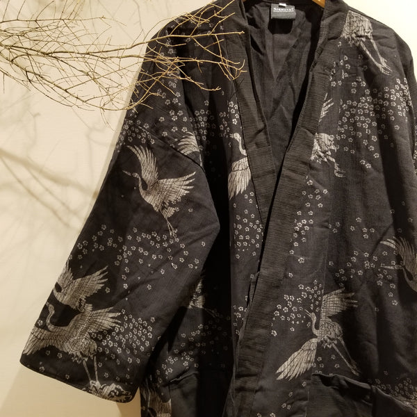XXL Black Crane Noragi Kimono