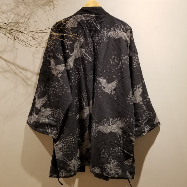 XXL Black Crane Noragi Kimono
