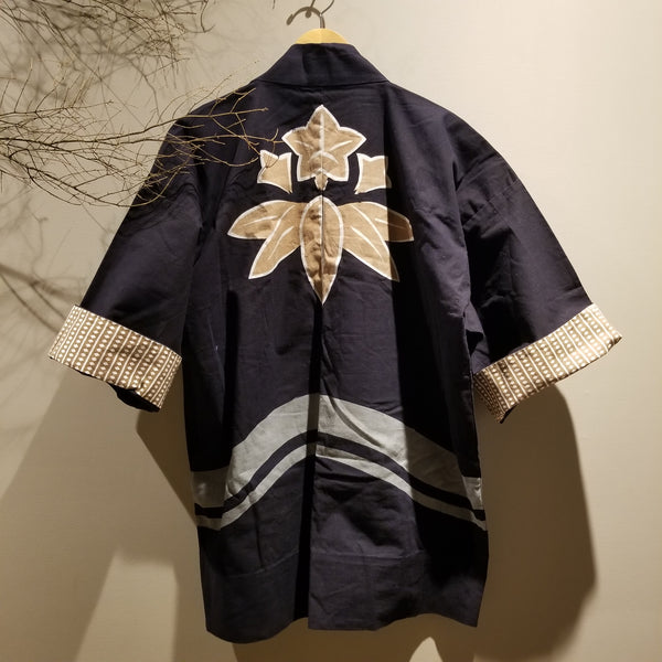 Vintage Dark Indigo Leaves Kamon Hanten