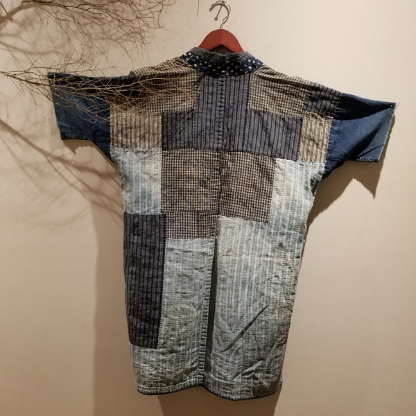 Early Century Indigo Boro Shima Sashiko Patchwork Noragi