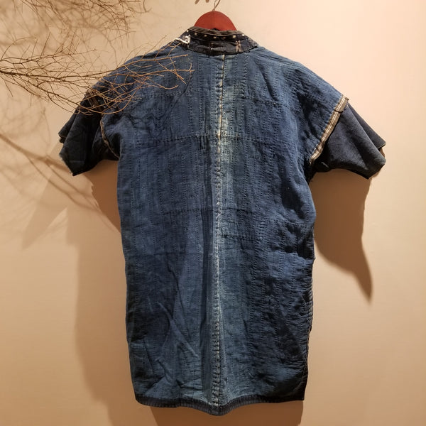 Early Century Indigo Boro Shima Sashiko Patchwork Noragi