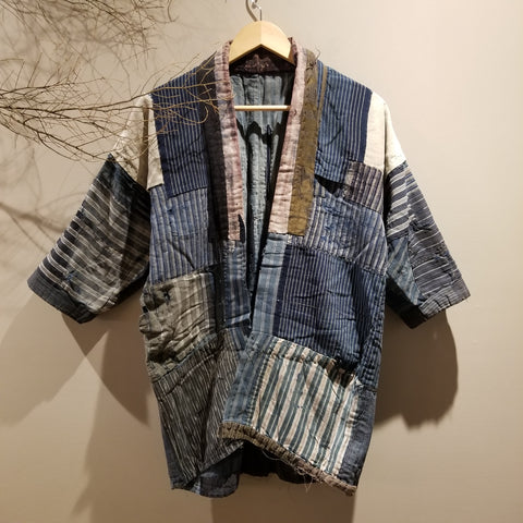 Taisho Era Boro Indigo Patchwork Farmer's Jacket from Tohoku