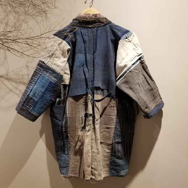 Taisho Era Boro Indigo Patchwork Farmer's Jacket from Tohoku