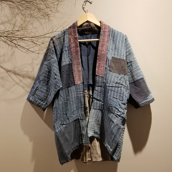Taisho Era Boro Indigo Patchwork Farmer's Jacket from Tohoku