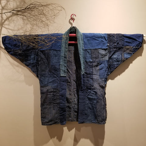 Vintage Aizome Indigo Shima Patchwork Boro Noragi