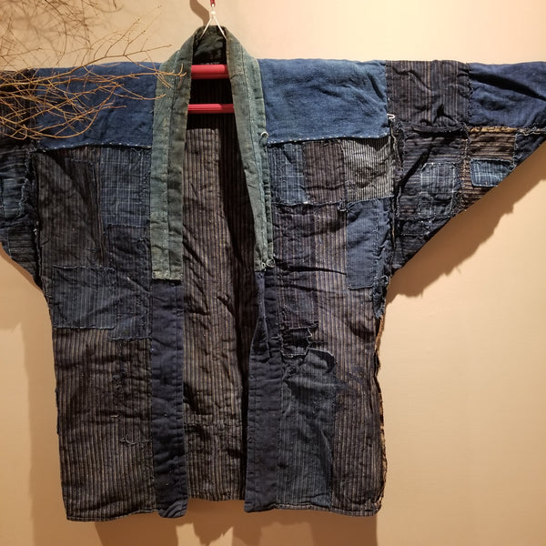 Vintage Aizome Indigo Shima Patchwork Boro Noragi