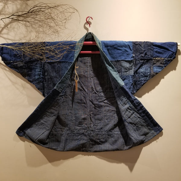 Vintage Aizome Indigo Shima Patchwork Boro Noragi