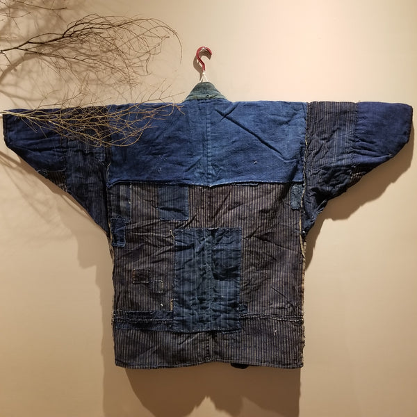 Vintage Aizome Indigo Shima Patchwork Boro Noragi