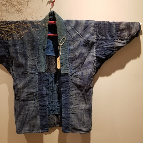 Vintage Aizome Indigo Shima Patchwork Boro Noragi