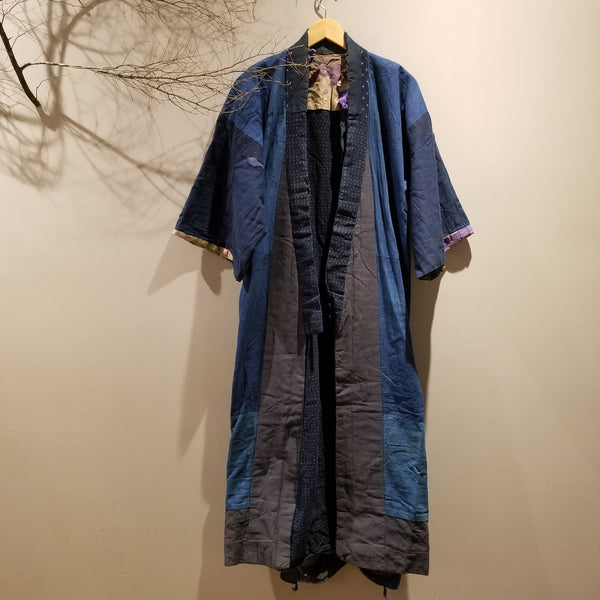 Vintage Indigo Boro Kasuri Reversible Long Noragi
