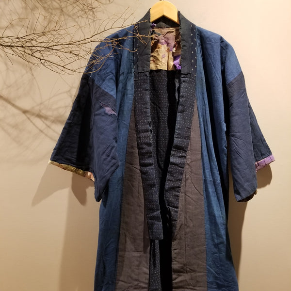 Vintage Indigo Boro Kasuri Reversible Long Noragi