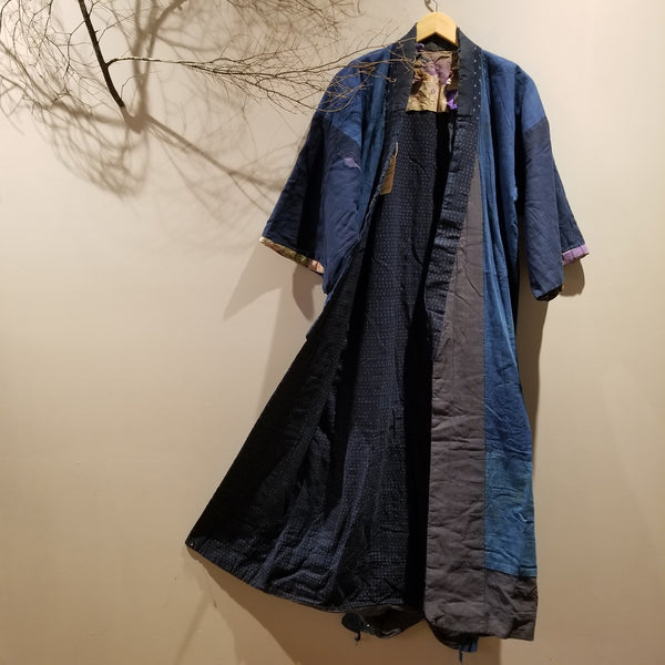 Vintage Indigo Boro Kasuri Reversible Long Noragi