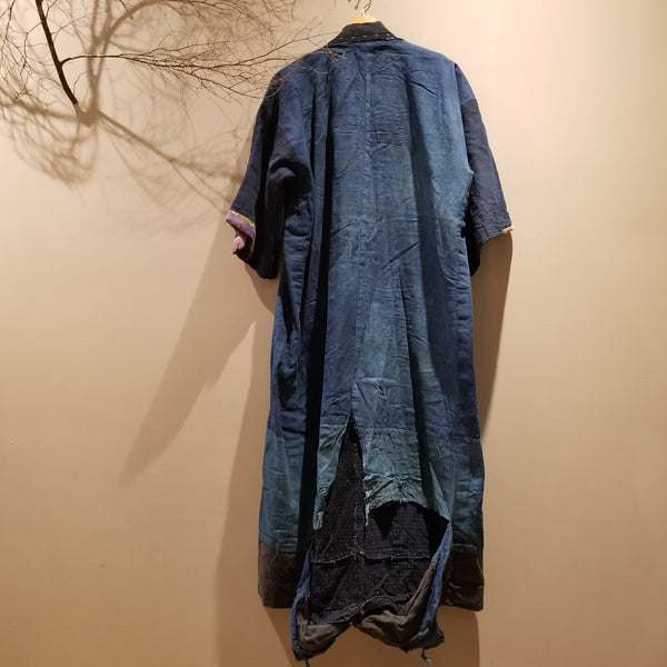 Vintage Indigo Boro Kasuri Reversible Long Noragi