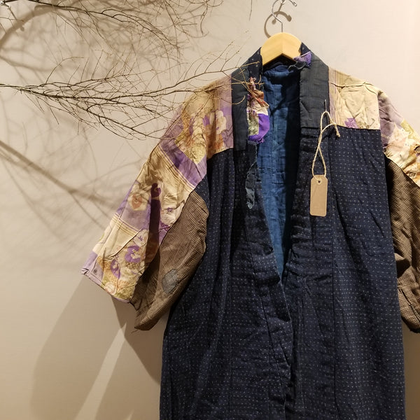 Vintage Indigo Boro Kasuri Reversible Long Noragi