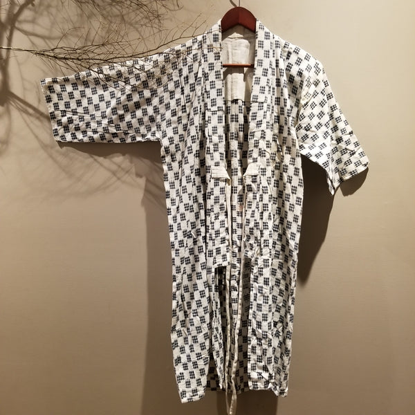 Vintage Kasuri Ikat Indigo Kimono Robe