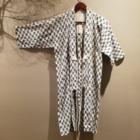 Vintage Kasuri Ikat Indigo Kimono Robe