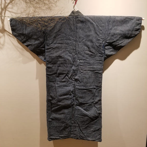 Vintage Indigo Boro Shima Reversible Long Noragi
