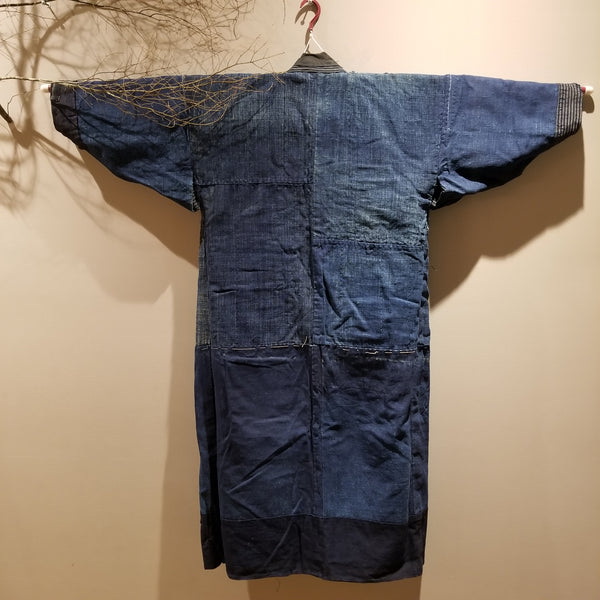 Vintage Indigo Boro Shima Reversible Long Noragi