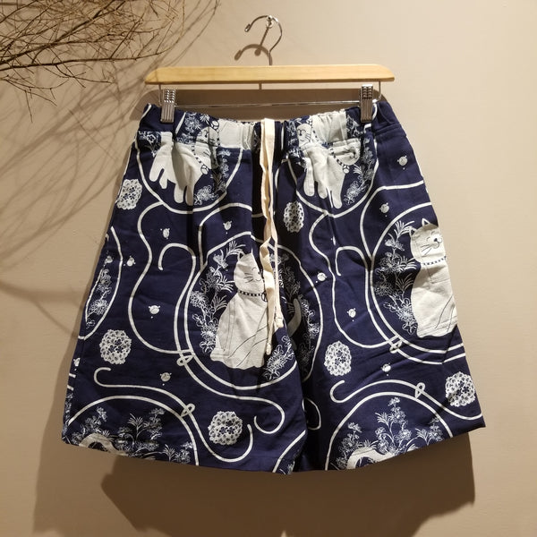 Indigo Neko Cat Kamon shorts