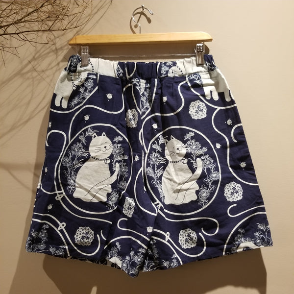 Indigo Neko Cat Kamon shorts