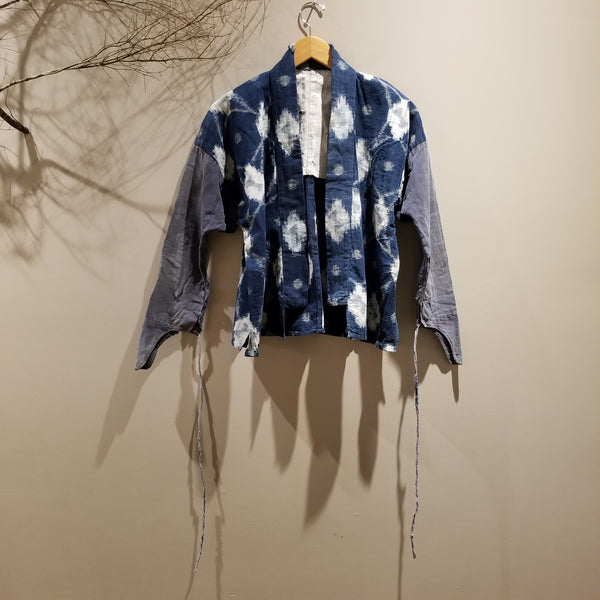 Faded Aizome Indigo Kasuri Ikat Noragi Workwear