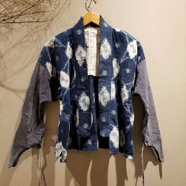 Faded Aizome Indigo Kasuri Ikat Noragi Workwear
