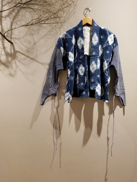 Faded Aizome Indigo Kasuri Ikat Noragi Workwear
