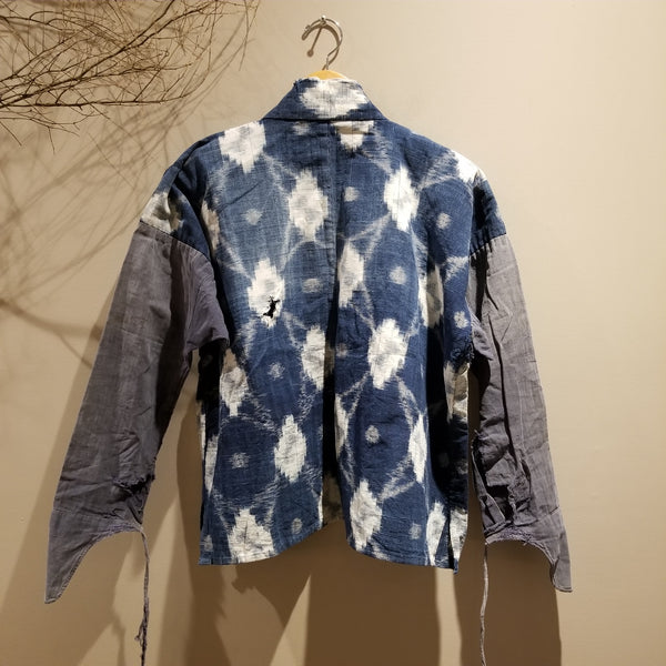 Faded Aizome Indigo Kasuri Ikat Noragi Workwear