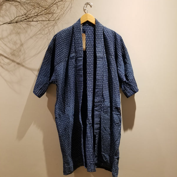 Faded Boro Sashiko Kasuri Ikat Indigo Long Noragi