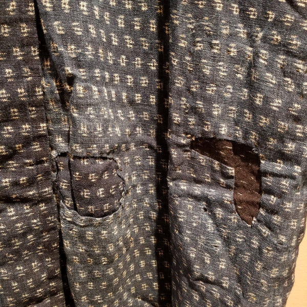 Faded Boro Sashiko Kasuri Ikat Indigo Long Noragi